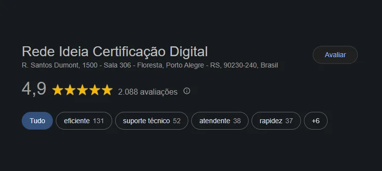 Avaliações da Rede Ideia no Google: nota 4,9